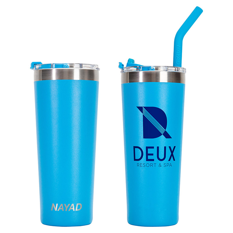 22oz Stainless Double Wall Tumbler with Blue Straw