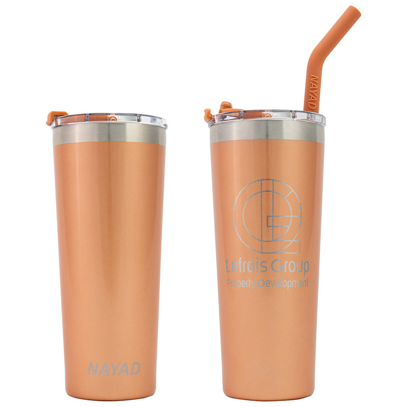 22oz Stainless Double Wall Tumbler with Champagne Straw