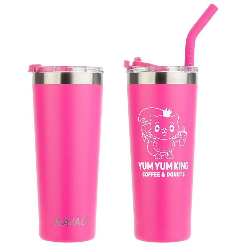22oz Stainless Double Wall Tumbler with Neon Pink Straw
