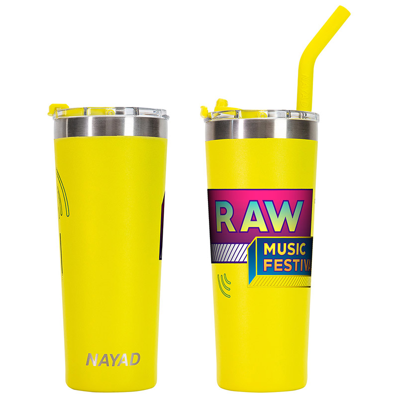 22oz Stainless Double Wall Tumbler with Neon Yellow Straw