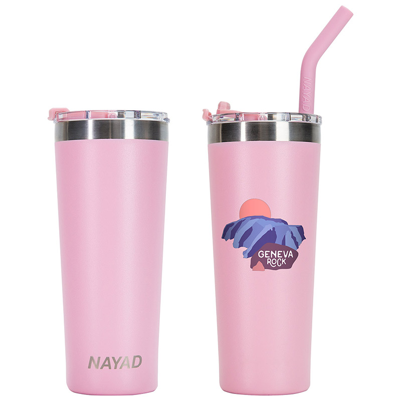 22oz Stainless Double Wall Tumblerwith Pink Quartz Straw