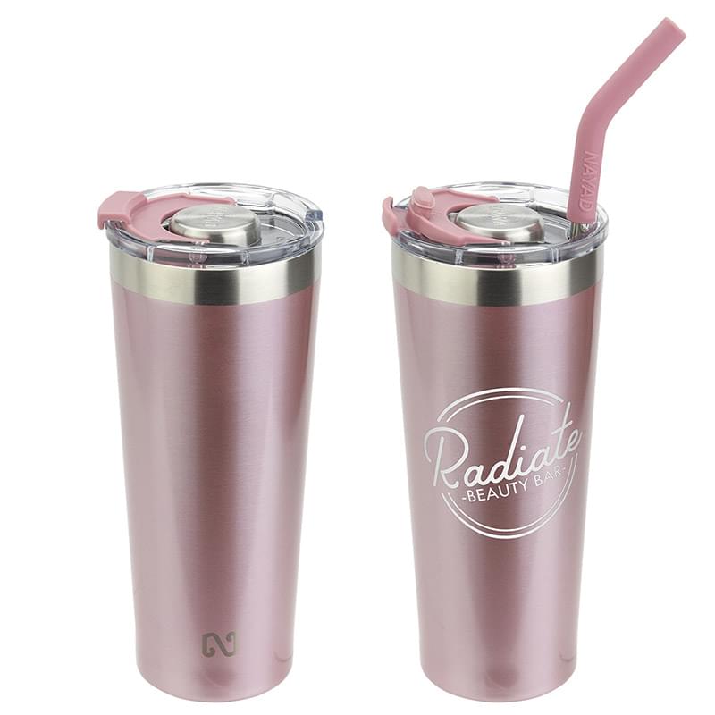22oz Stainless Double Wall Tumbler with Rose Gold Straw