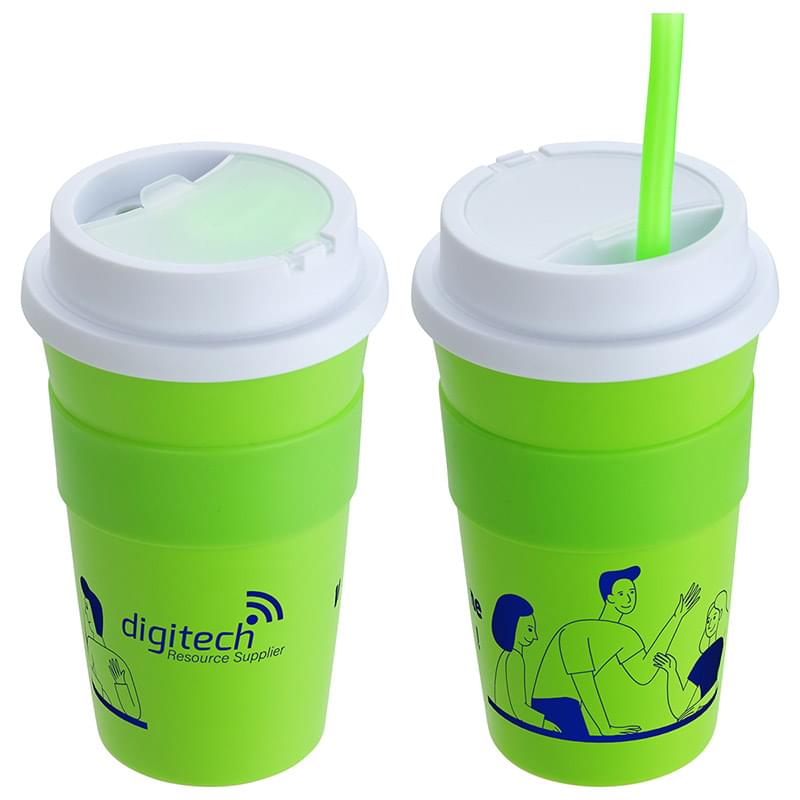 Bistro 14 oz Coffe Cup with Silicone Sleeve + Straw Green