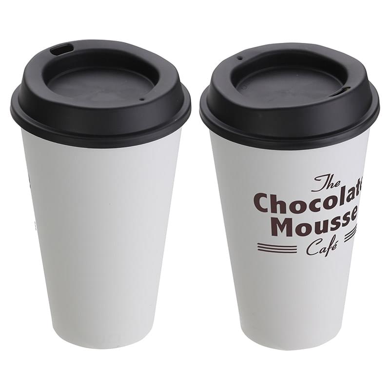 Café 17 oz Sustainable To-Go Cup White Cup / Black Lid