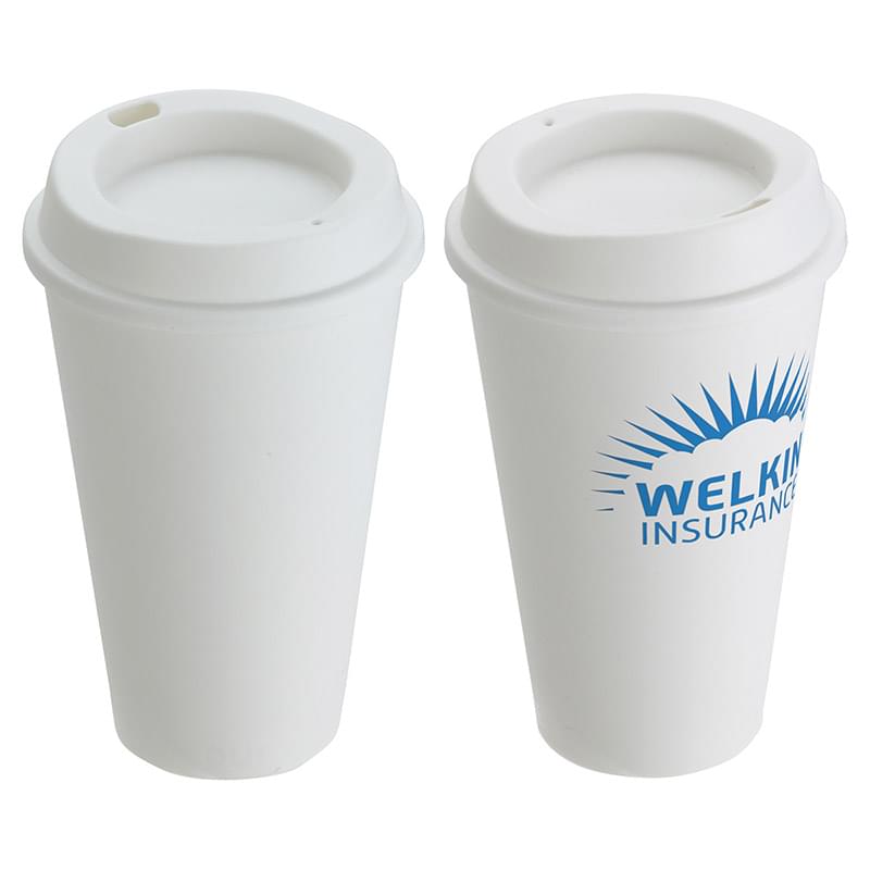 Café 17 oz Sustainable To-Go Cup White Cup / White Lid