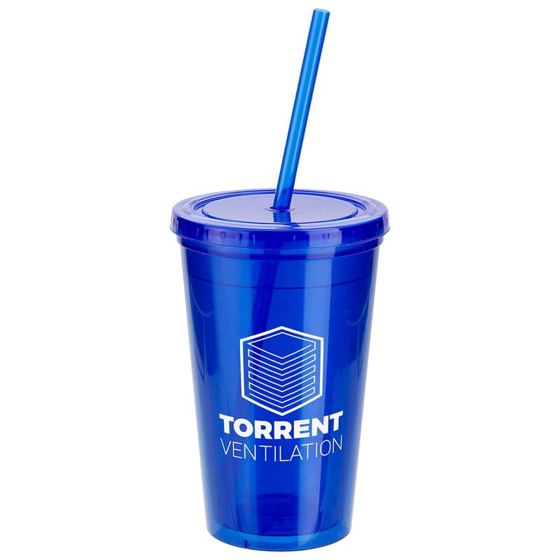 Trifecta 16 oz Double Wall Insulated Tumbler with Lid + Straw Blue