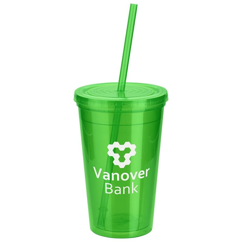 Trifecta 16 oz Double Wall Insulated Tumbler with Lid + Straw Green