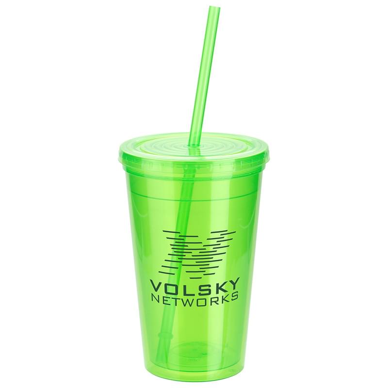Trifecta 16 oz Double Wall Insulated Tumbler with Lid + Straw Lime Green