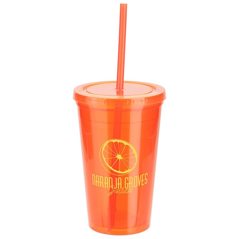 Trifecta 16 oz Double Wall Insulated Tumbler with Lid + Straw Orange