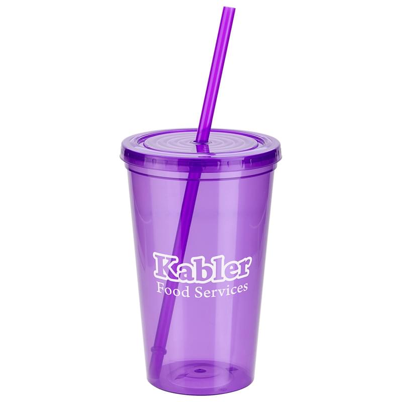 Trifecta 16 oz Double Wall Insulated Tumbler with Lid + Straw Purple
