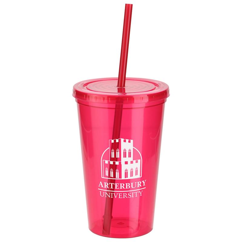 Trifecta 16 oz Double Wall Insulated Tumbler with Lid + Straw Red