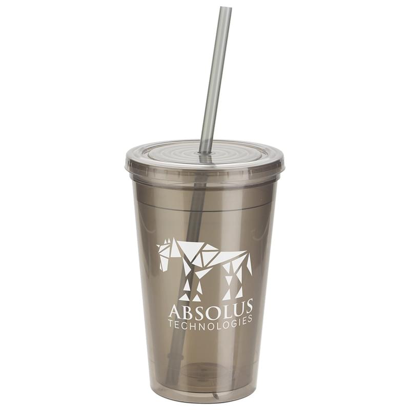 Trifecta 16 oz Double Wall Insulated Tumbler with Lid + Straw Smoke