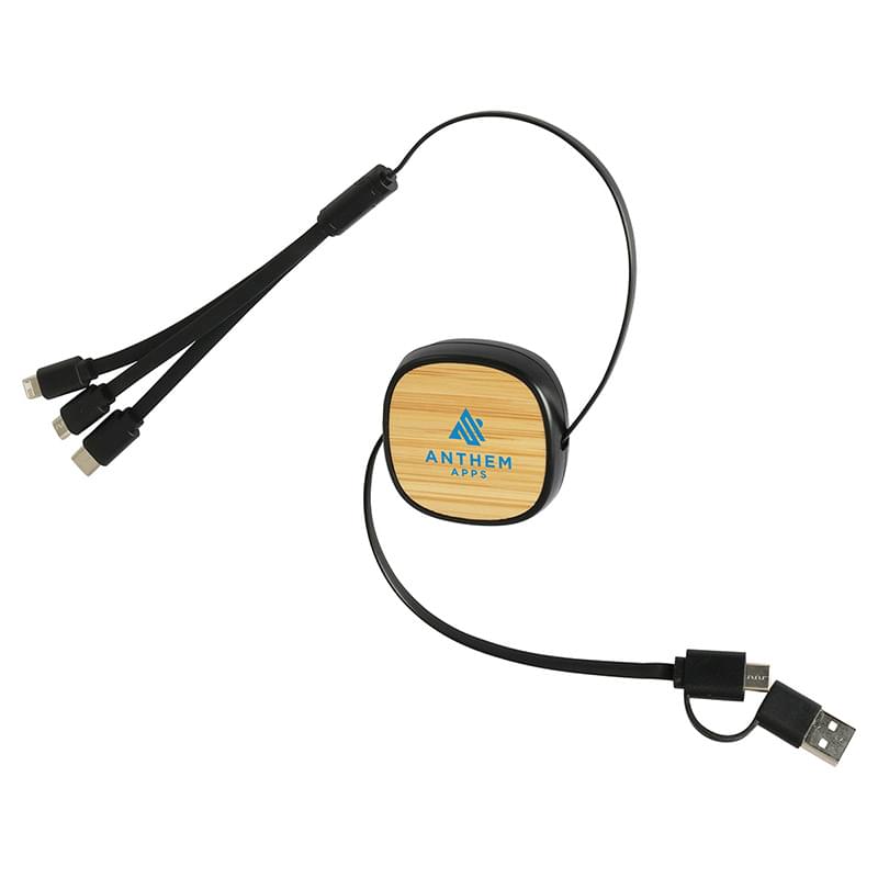 Bamboo Retractable 3-in-1 Charging Cable Bamboo/Black