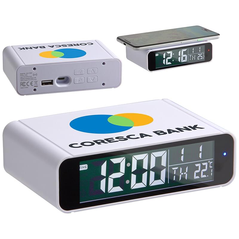 Twilight Digital Alarm Clock with 5W Wireless Charger White