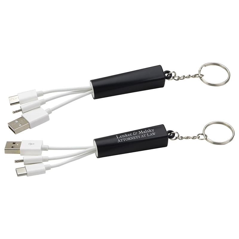 Trey 3-in-1 Light-Up Charging Cable with Keychain Black