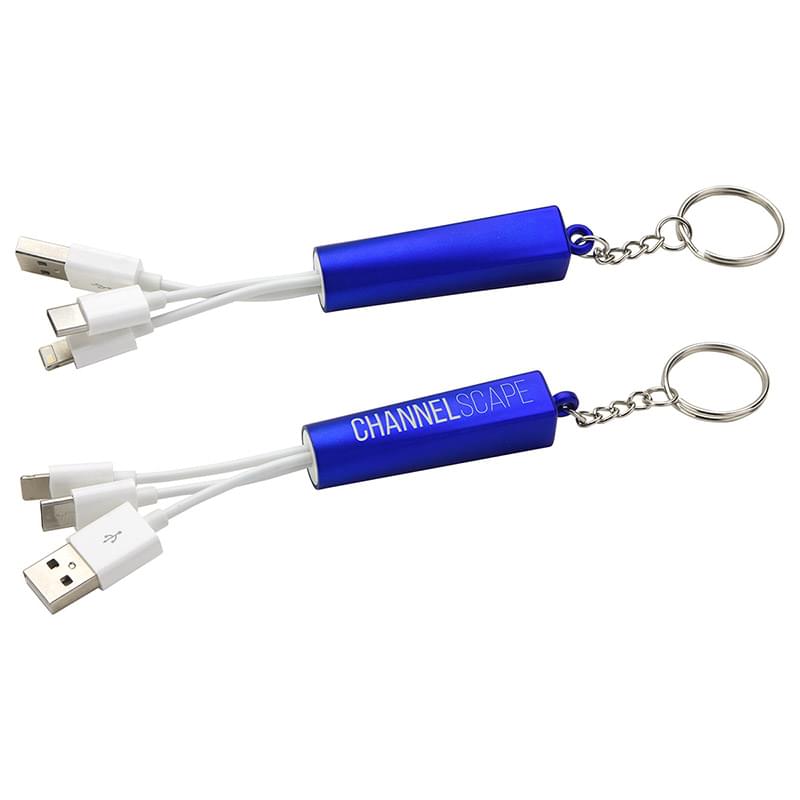 Trey 3-in-1 Light-Up Charging Cable with Keychain Blue