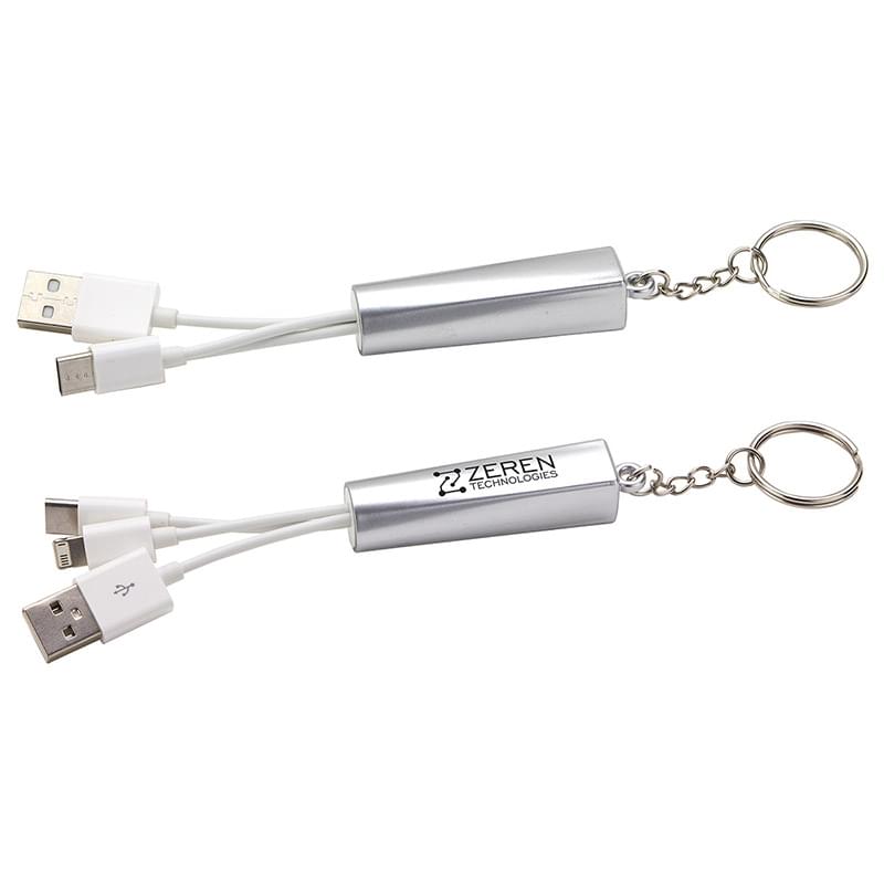 Trey 3-in-1 Light-Up Charging Cable with Keychain Silver