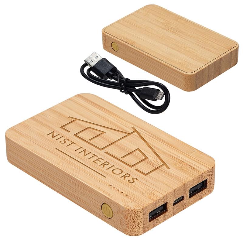Bamboo 5000mAh Dual Port Power Bank with Wireless Charger Bamboo