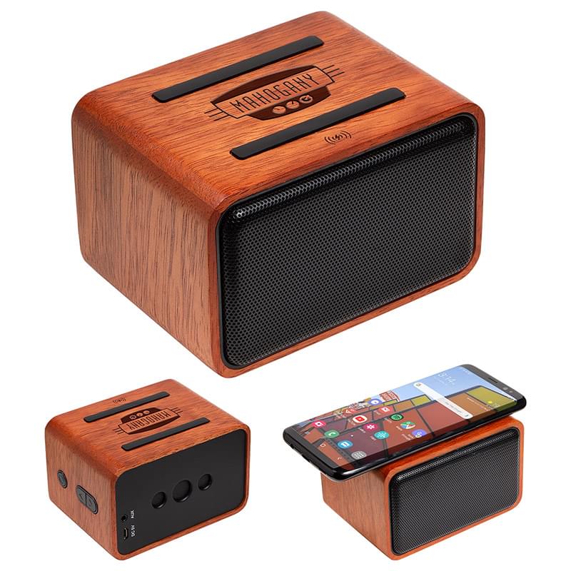 Mahogany Wireless Speaker with Wireless Charger Brown