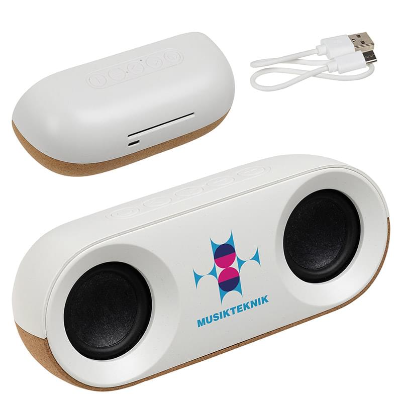 Ovation 10W Stereo Speaker w/ FSC Cork & Recycled Plastic White
