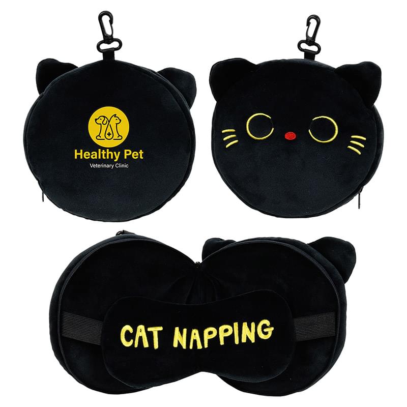 Comfort Pals Cat 2-in-1 Pillow Sleep Mask Black