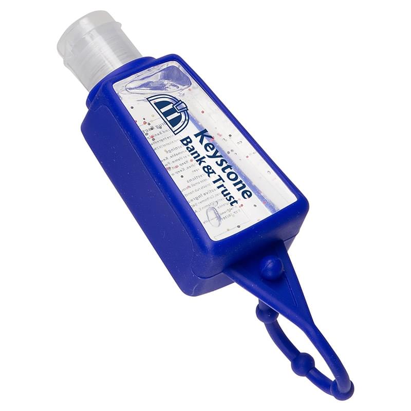 1 oz. Hand Sanitizer Gel with blue rubber case and adjustable strap