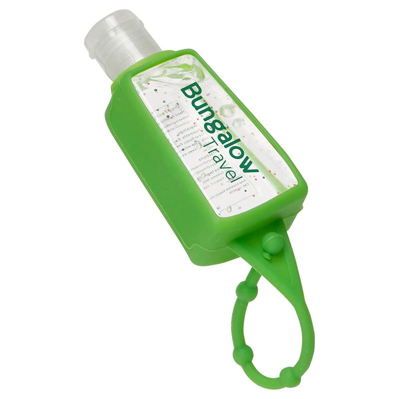 1 oz. Hand Sanitizer Gel with green rubber case and adjustable strap