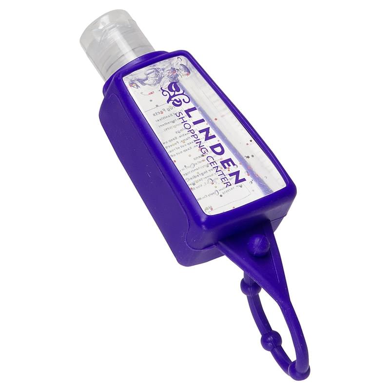 1 oz. Hand Sanitizer Gel with purple rubber case and adjustable strap