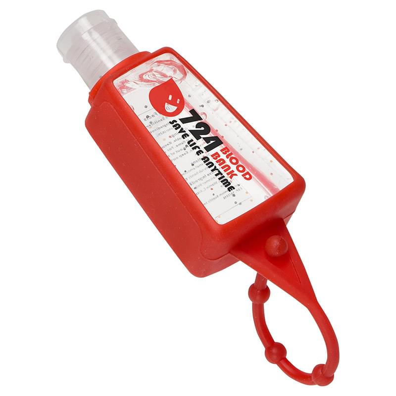 1 oz. Hand Sanitizer Gel with red rubber case and adjustable strap
