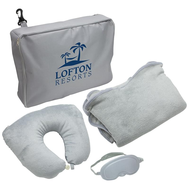 Three Piece Travel Pillow and Blanket Set