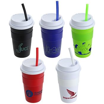 Bistro 14 oz Coffe Cup with Silicone Sleeve + Straw Black