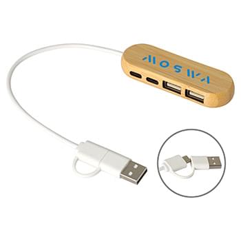 Bamboo Dual Port USB & Type-C Hub Bamboo/White