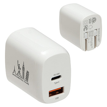 Sonic 20W Fast USB-C PD Charger with Dual Outputs White
