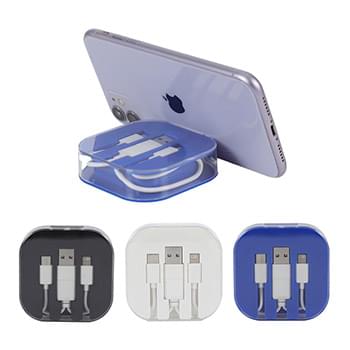 Tetra 4-in-1 Charging Cable W/ rABS Case & Phone Stand