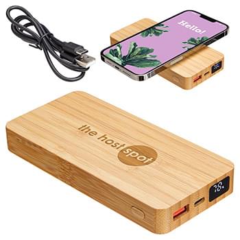 Bamboo 10000mAh Dual Port Power Bank W/ Wireless Charger
