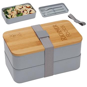 Double Decker Lunch Box w/FSC Bamboo Lid & Utensils